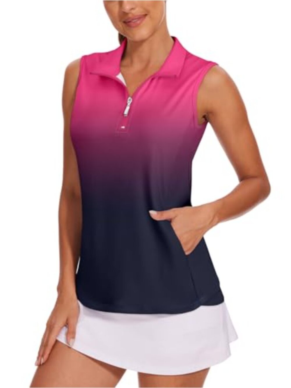 Sleeveless Golf Shirt Quick Dry Zip Up Workout Tennis Top Pockets